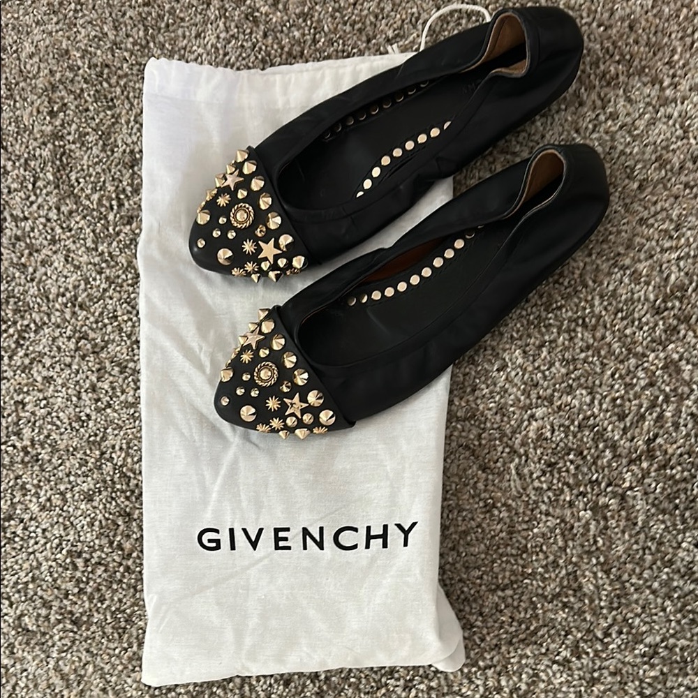 Givenchy Black and Gold Women's Studded Flats Shoes